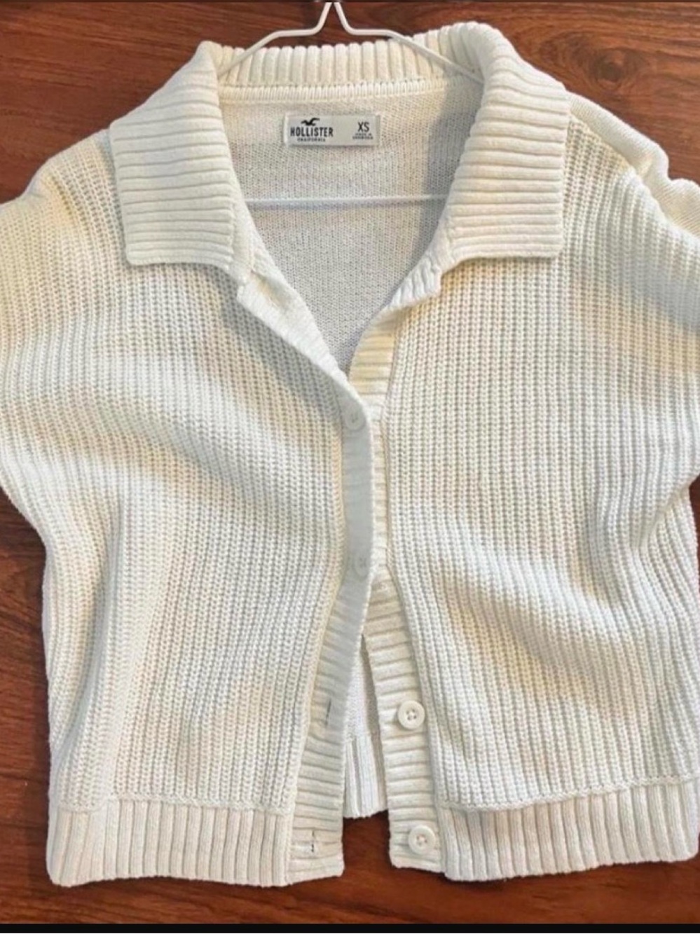 Hollister Women's Cream Knit Button-Front Sweater Long Sleeve
